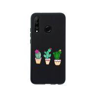 Huawei P30 Lite Üçlü Kaktüs Desenli Premium Silikonlu Siyah Telefon Kılıfı