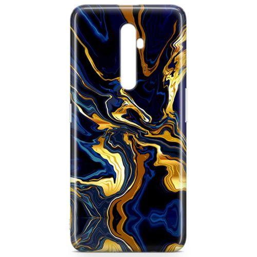 Oppo Reno2 Z 2019 Kılıf Lacivert Kahve Mermer Arka Kapak Koruma Desenli Full Koruyucu