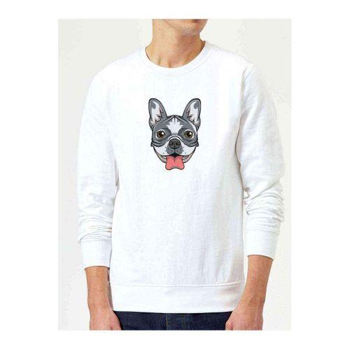 Dog Head Köpek Baskılı Beyaz Erkek Sweatshirt
