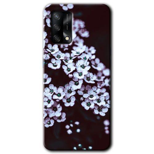 Oppo A74 Kılıf HD Desen Baskılı Arka Kapak + Temperli Cam - Beyaz Çiçek