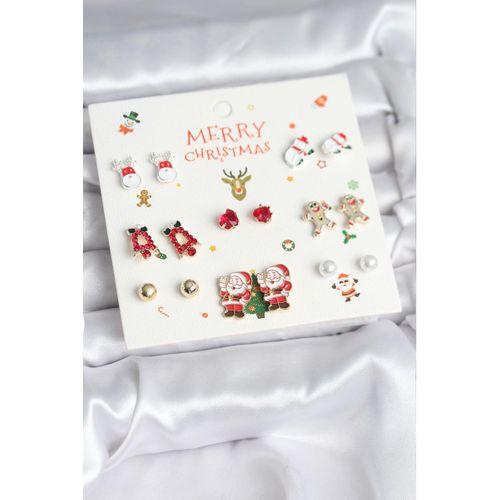 Yılbaşı Temalı Karışık Model 8 Çift Yılbaşı Temalı Kadın Küpe Seti