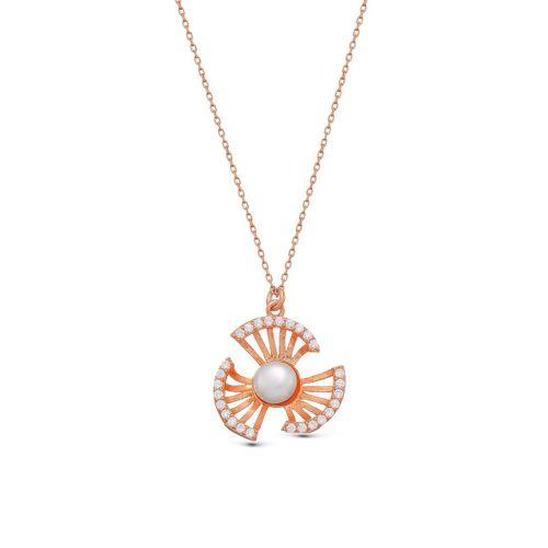 925 Ayar Rosegold Gümüş Zirkon Taşlı Inci Kolye