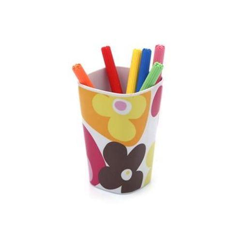 2 Adet Kalemlik Kırmızı Papatya Desenli Ofis Gereci 7X7X11Cm 300Ml