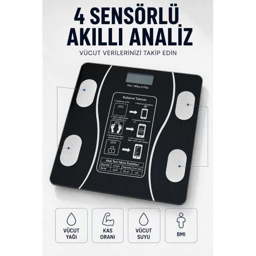Bluetooth Akıllı Tartı 180 Kg Kapasiteli Vücut Yağ Kas Su Bmı Analizli Cam Baskül