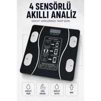 Bluetooth Akıllı Tartı 180 Kg Kapasiteli Vücut Yağ Kas Su Bmı Analizli Cam Baskül