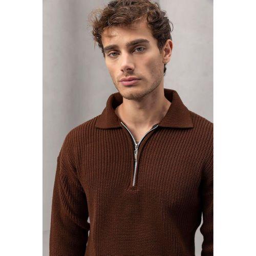 Gibson Yarım Fermuarlı Polo Yaka Kazak Kahve - Bezayağı Kumaş Pantolon Siyah