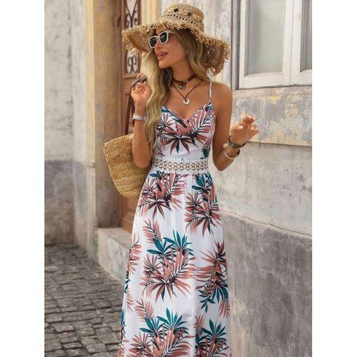 Kadın Ip Askılı V Yakalı Beli Dantelli Uzun Süprem Elbise