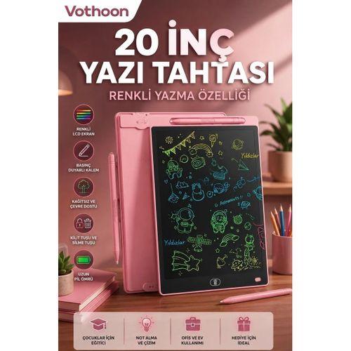 20 Inc Renkli Lcd Grafik Dijital Kalemli Çizim Tableti Yazı Tahta Not Yazma Eğitim Tableti Pembe