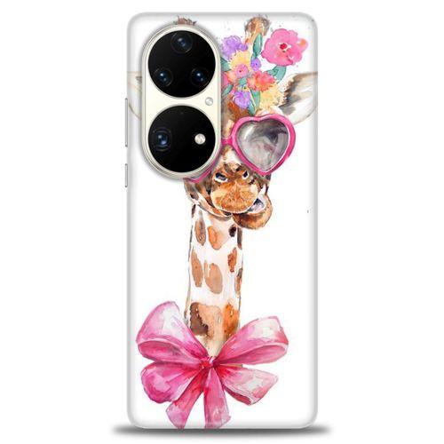 Huawei P50 Pro Kılıf HD Baskılı Kılıf - Gözlüklü Zürafa + Tam Ekran Koruyucu