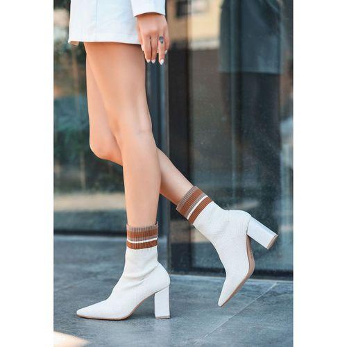 Cara Bej Triko Topuklu Bot