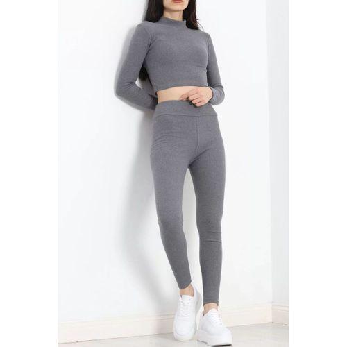 pilelistore Raporlu Crop İkili Takım Füme