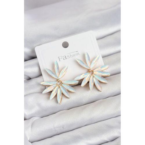 Beyaz Renk Kristal Taşlı Lotus Model Kadın Küpe