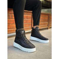 BA0811 BOA Yüksek Beyaz Taban Siyah Paraşüt Kumaş Cilt Detaylı Yarım Bilek Spor Bot