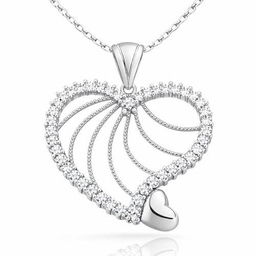 Gümüş Kalpli Bayan Kolye