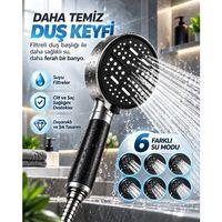 Çok Fonksiyonlu Filtreli Duş Başlığı 6 Farklı Sprey Modu Büyük Panel Siyah