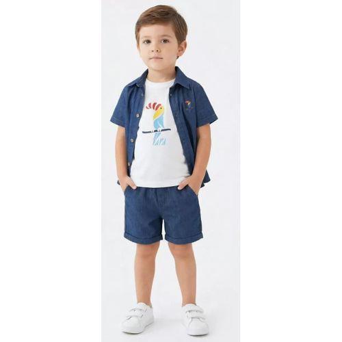 2/6 Yaş Denim Gömlek Şortlu 3lü Çocuk Takımı