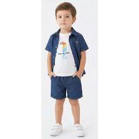 2/6 Yaş Denim Gömlek Şortlu 3lü Çocuk Takımı