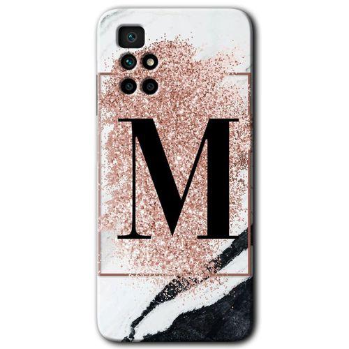Xiaomi Redmi 10 HD Baskılı Kılıf + 9D Tam Ekran Koruyucu - Pembe Mermer Desenli M Harfi