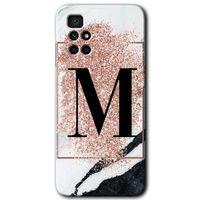 Xiaomi Redmi 10 HD Baskılı Kılıf + 9D Tam Ekran Koruyucu - Pembe Mermer Desenli M Harfi