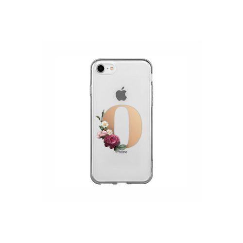 iPhone 7 Şeffaf Kılıf Gold Renkli Çiçekli O Harfli Desenli