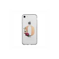 iPhone 7 Şeffaf Kılıf Gold Renkli Çiçekli O Harfli Desenli