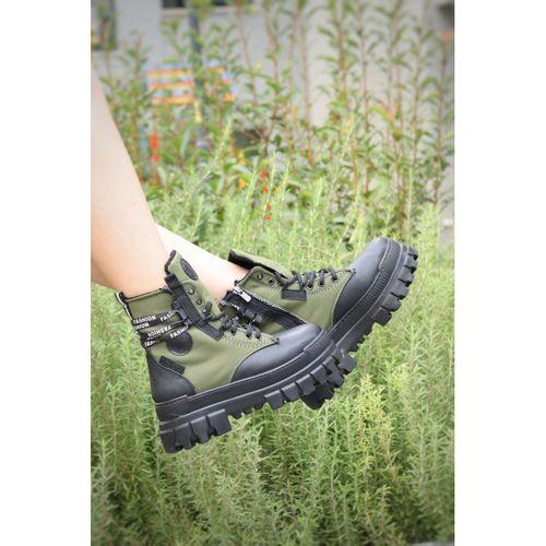 Ciera Siyah Cilt Haki Yeşil Detaylı Bot