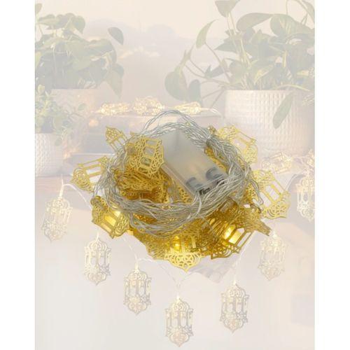 Ramazan Dekoru İçin Pilli Led Işık Altın Fener Tasarımlı