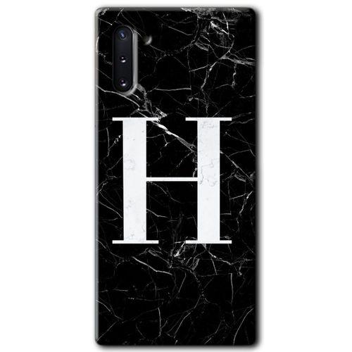 Potkal Hediye Fabrikası Samsung Galaxy Note 10 Kılıf HD Desen Baskılı Arka Kapak - Siyah Mermer Desenli H Harfi