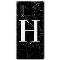 Potkal Hediye Fabrikası Samsung Galaxy Note 10 Kılıf HD Desen Baskılı Arka Kapak - Siyah Mermer Desenli H Harfi