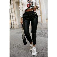 Kadın Yüksek Bel Lastikli Cepli Deri Pantolon