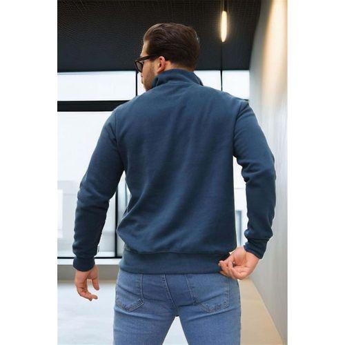 Selanik Örme Yarım Fermuar Erkek Sweatshirt - Prusya Mavisi