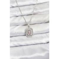 316L Çelik Zincir Gümüş Renk Plaka Model Zirkon Taşlı Kadın Kolye