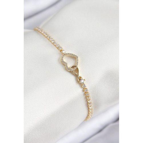 Pirinç Zirkon Taşlı Sonsuzluk Kalp Model Gold Renk Kadın Bileklik - TJ-BB7693