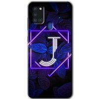Samsung Galaxy A21s HD Baskılı Kılıf + 9D Tam Ekran Koruyucu - Dark Neon Yaprak J Harfi