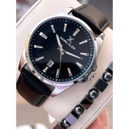 Daniel Klein Erkek Kol Saati 30 Metre Suya Dayanıklı Deri Kayış Kordon + Bileklik Hediyeli VS.BLKT.0681