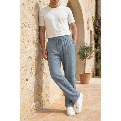 Hafif ve Rahat Müslin Baggy Erkek Pantolon - Soğuk Mavi