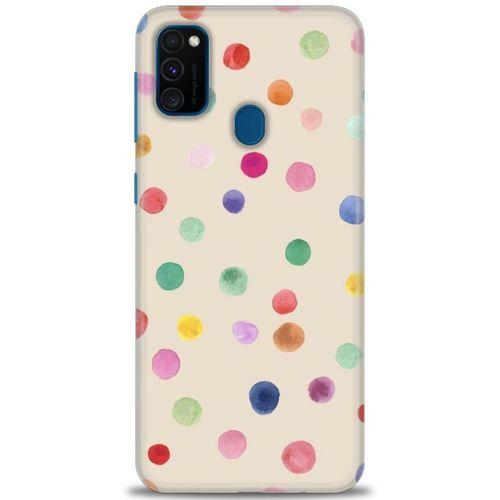 Samsung Galaxy M21 Kılıf HD Baskılı Kılıf - Renkli Puantiye + Tam Ekran Koruyucu