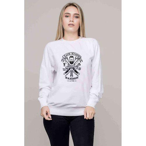 Jack Knife Barber Shop Design Oscar Baskılı Beyaz Kadın Sweatshirt