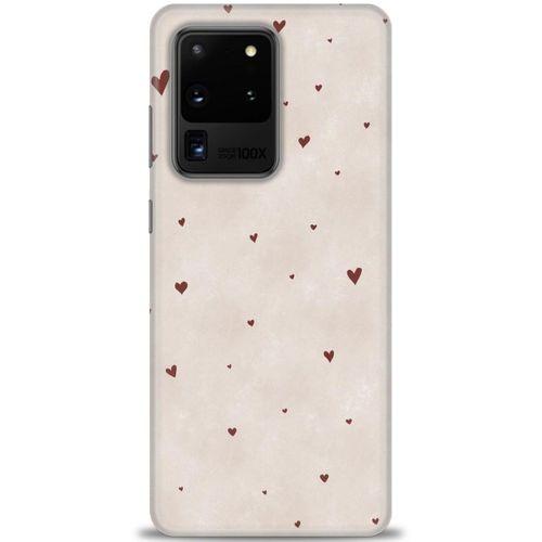 Samsung Galaxy S20 Ultra Kılıf HD Baskılı Kılıf - Kahve Kalpler + Tam Ekran Koruyucu