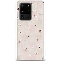 Samsung Galaxy S20 Ultra Kılıf HD Baskılı Kılıf - Kahve Kalpler + Tam Ekran Koruyucu