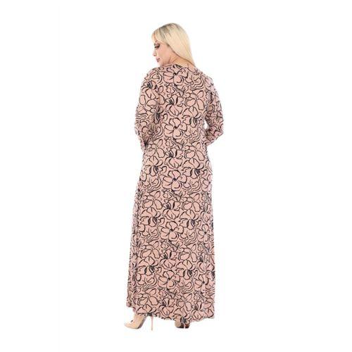 Melsay Butik Yumoş Kumaş Somon Çiçek Desen Uzun Kollu Kadın Tesettür Elbise
