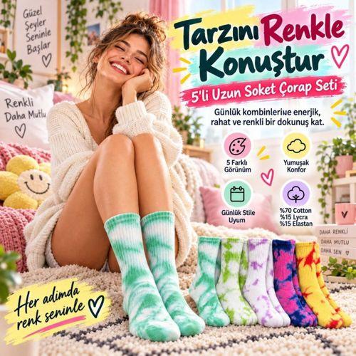 Unisex Batik Desenli Çorap 10'lu Set Renkli Pamuklu Uzun Soket Dikişsiz Nefes Alan Günlük Spor Çorabı