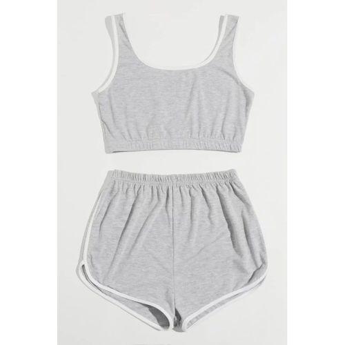 Kadın Gri Askılı Crop Top Ve Şortlu Gecelik Takım