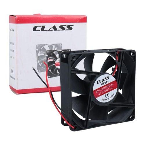 Class CF-241 DC12V 80x80x25mm Aksiyel Fan - 20cm Siyah-Kırmızı Güç Kablolu