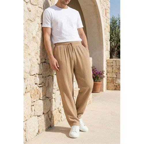 Hafif ve Rahat Müslin Baggy Erkek Pantolon - Tiramisu
