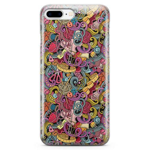 Apple iPhone 7 Plus Kılıf Doodle Dikiş Makinesi Arka Kapak Koruma Desenli Full Koruyucu
