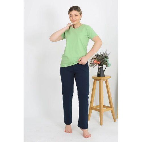 Kadın Kısa Kol Pamuk Penye Pijama Takım Fıstık Yeşili