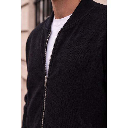 Ravello %100 Şönil Relaxed Fit Kolej Yaka Fermuarlı Lamineli Ceket - Siyah