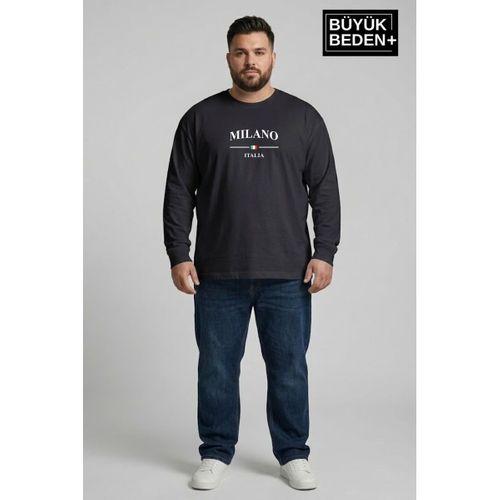 Erkek Büyük Beden Milano İtalia Baskılı 2 İplik Bisiklet Yaka Tişört SPR26BTS942-9