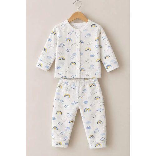 3-12 Ay Gökkuşağı Baskılı Çıtçıtlı Penye Bebek Pijama Takımı